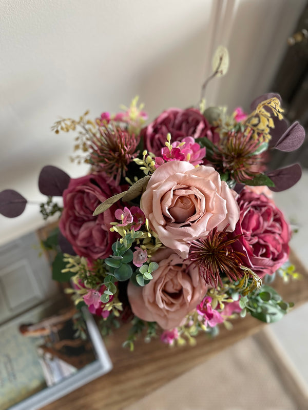 Large Filled Hat Box - Dark Pink Garden Rose