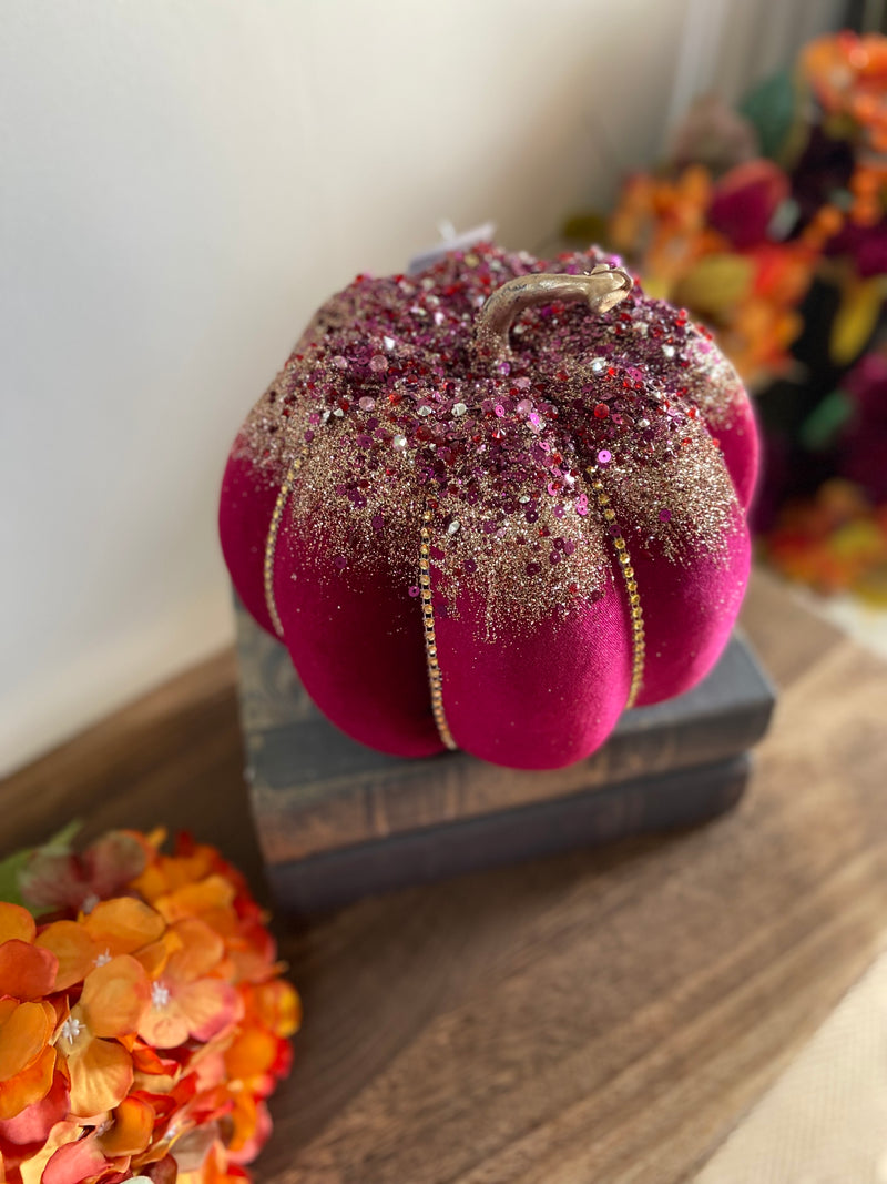 Burgundy Glittered Pumpkin