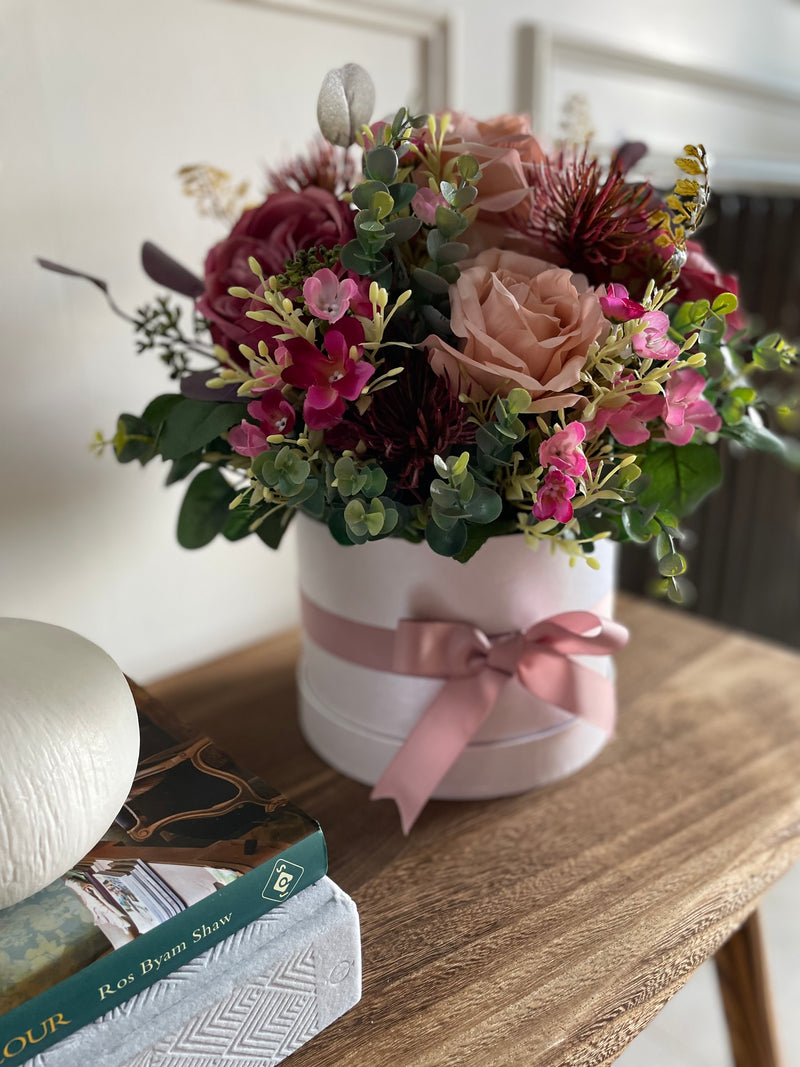 Large Filled Hat Box - Dark Pink Garden Rose