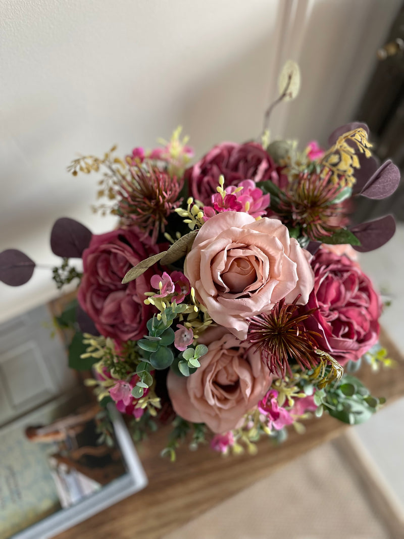 Large Filled Hat Box - Dark Pink Garden Rose