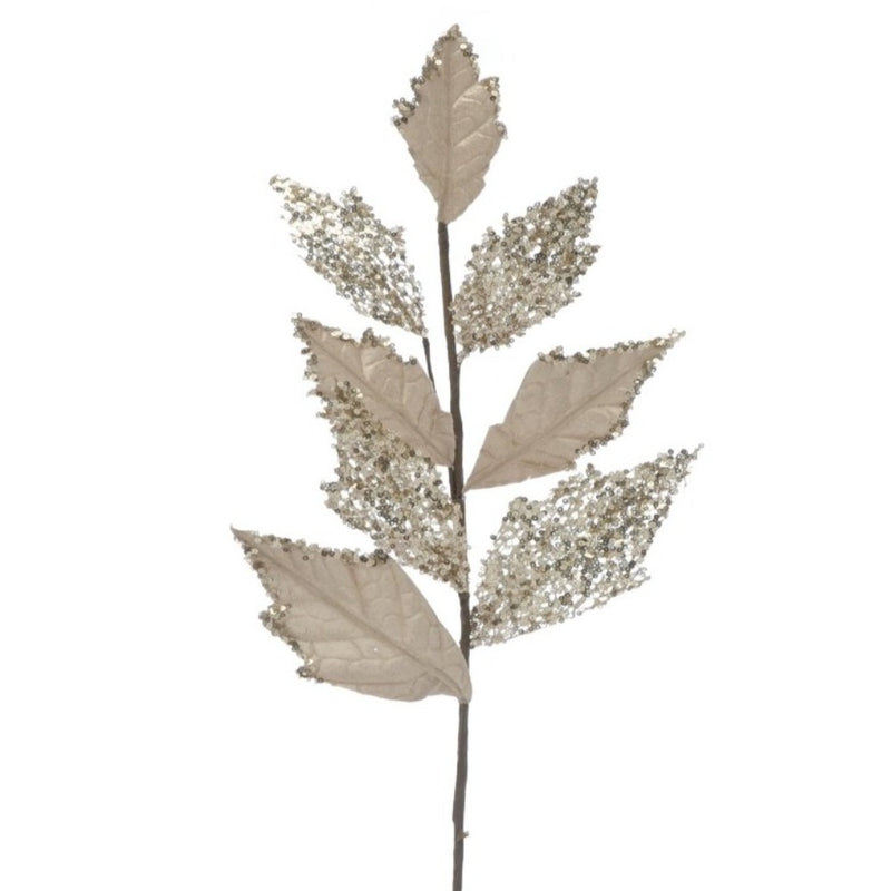 Champagne Gold Velvet Leaf Glitter Stem 76cm