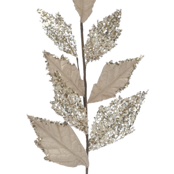 Champagne Gold Velvet Leaf Glitter Stem 76cm