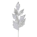 White Velvet Leaf Glitter Stem 76cm