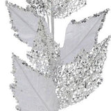 White Velvet Leaf Glitter Stem 76cm