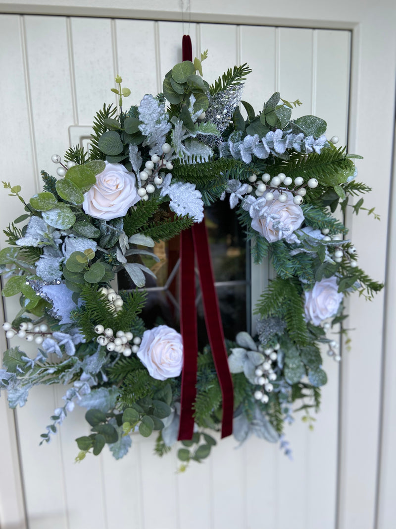 A Winter Rose Wreath