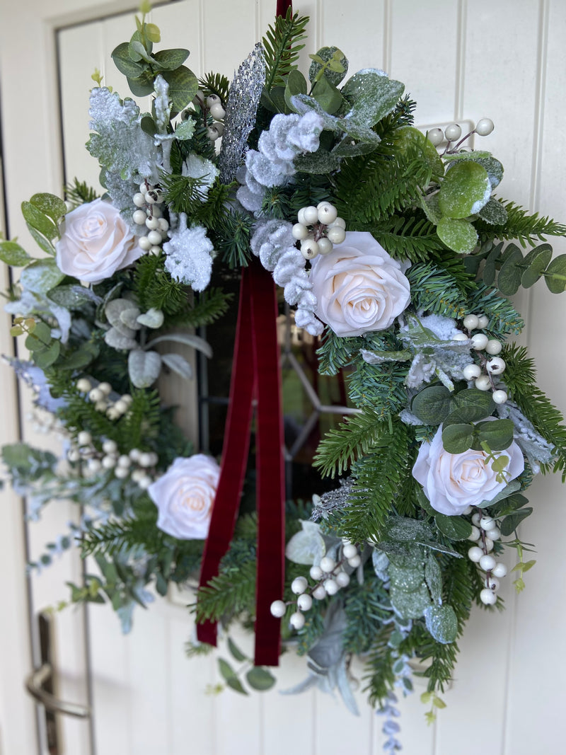 A Winter Rose Wreath