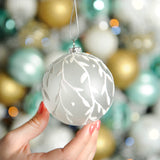 8cm Clear Shatterproof Christmas Bauble with twig and leaf design