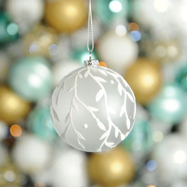 8cm Clear Shatterproof Christmas Bauble with twig and leaf design